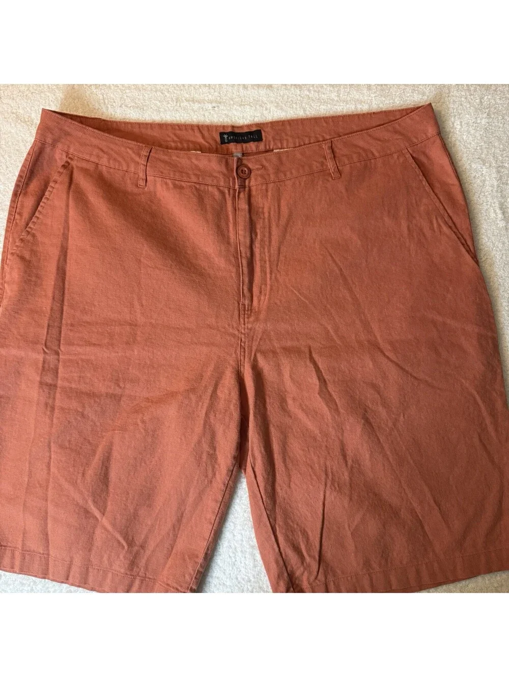 American Tall Men’s Linen Blend Shorts Orange 40XT Casual Flat Front